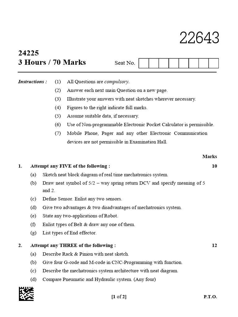 Mechatronics Exam Paper Overview | PDF | Mechatronics | Mechanical ...