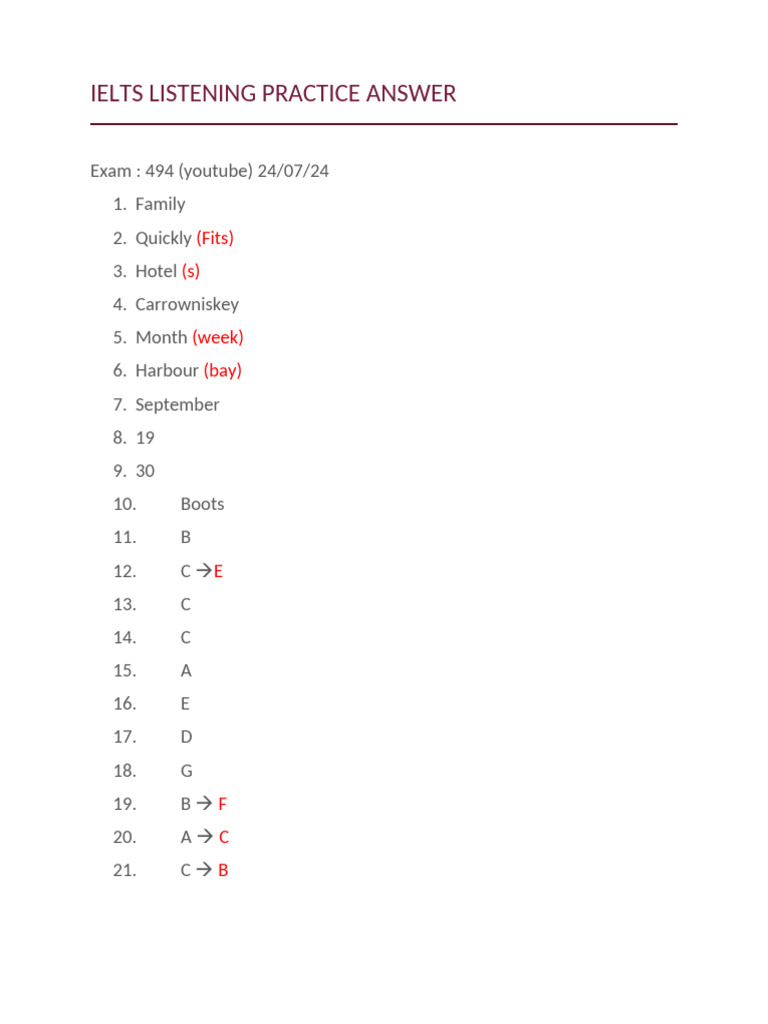 IELTS Listening Practice Answers 494 | PDF