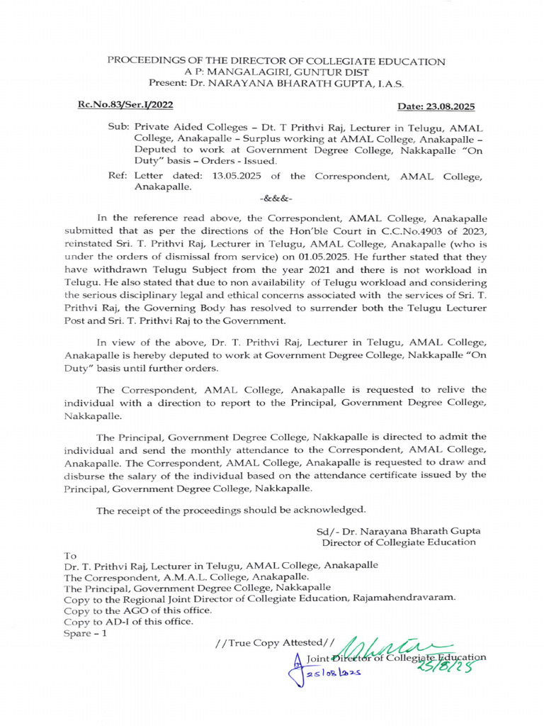 Telugu Lecturer Reassignment Orders | PDF