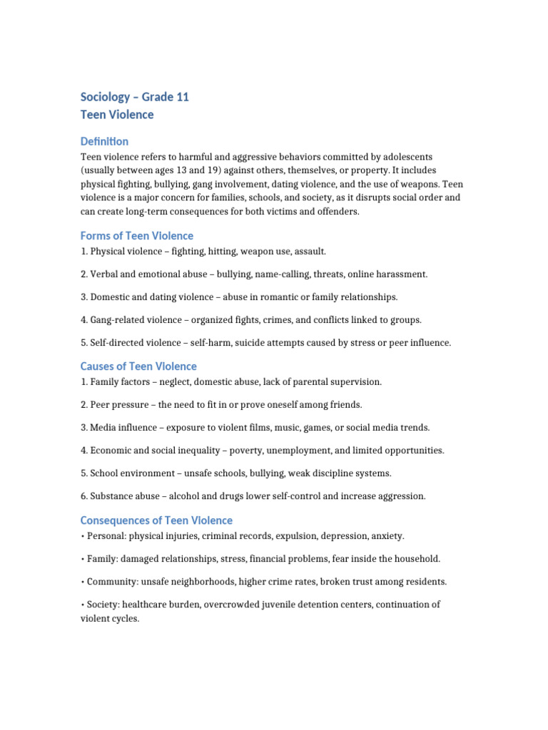 Understanding Teen Violence: Causes and Effects | PDF | Violence ...