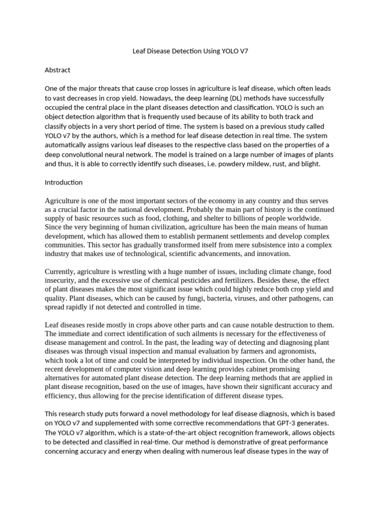 Leaf Disease Detection Using YOLO V7 | PDF | Agriculture | Deep Learning