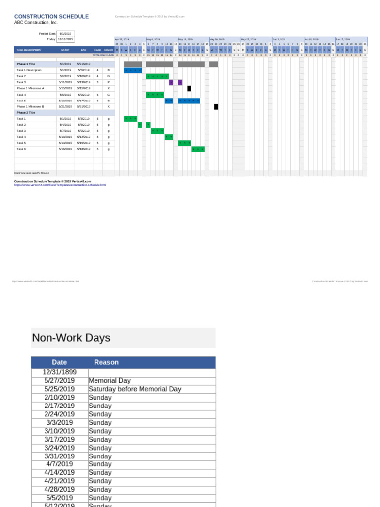 Construction Schedule Template Excel | PDF