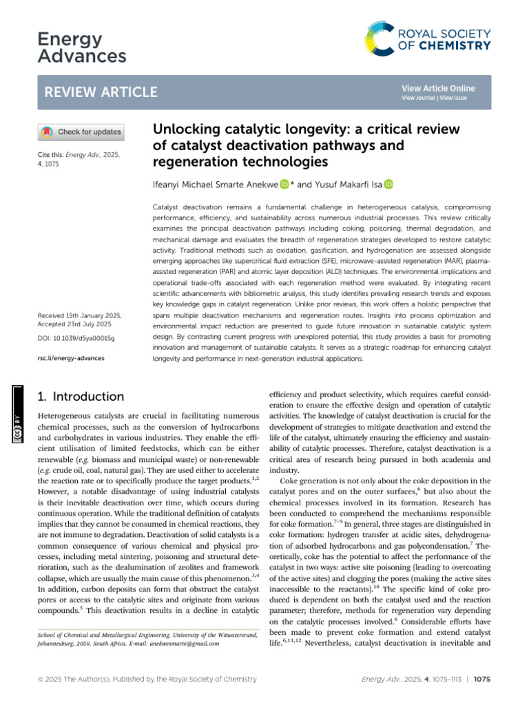 Energy Advances: Review Article | PDF | Catalysis | Adsorption