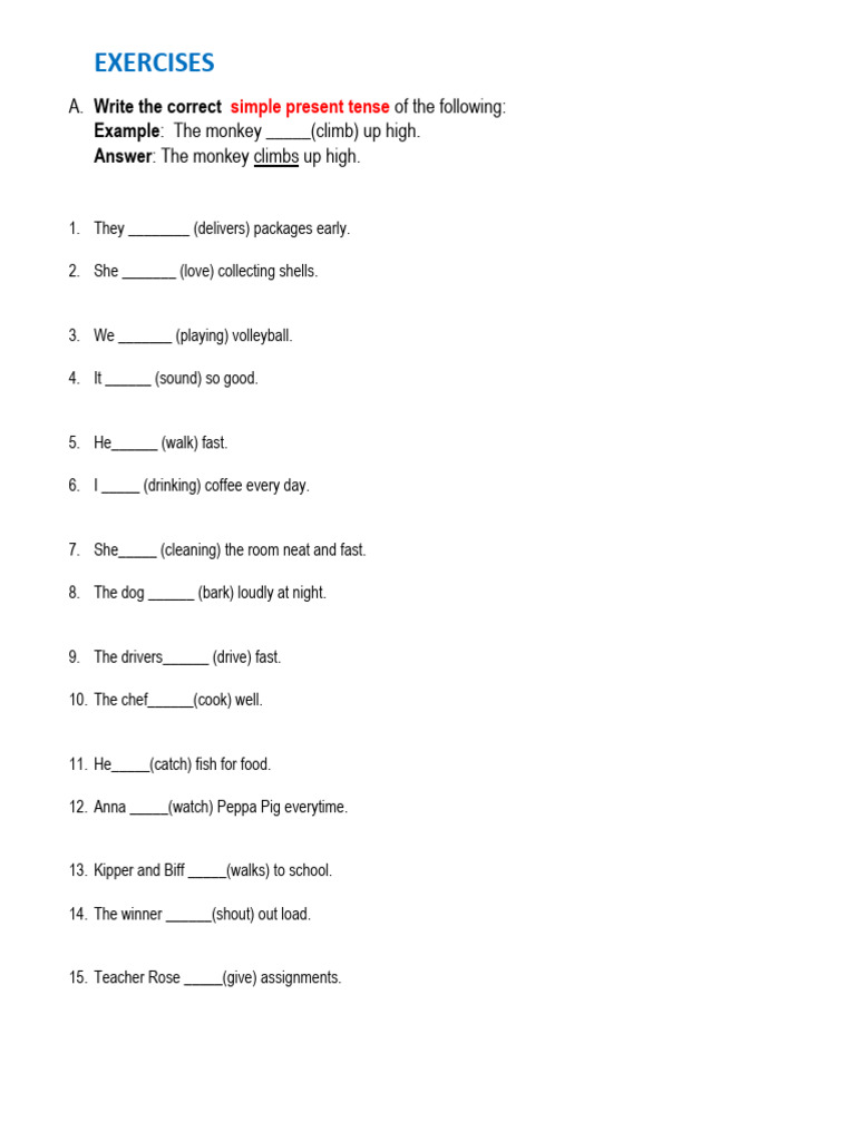 Exercises - Simple Present Tense 1 | PDF