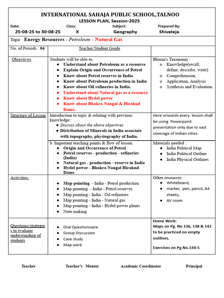 Lesson Plan Class 10 | PDF