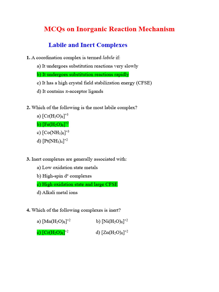 Labile vs Inert Coordination Complexes | PDF | Coordination Complex ...