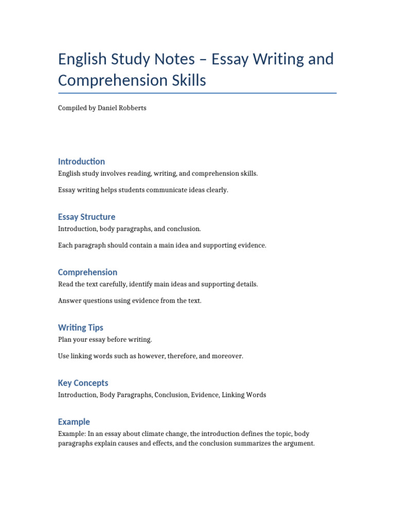 English Essay Writing and Comprehension | PDF