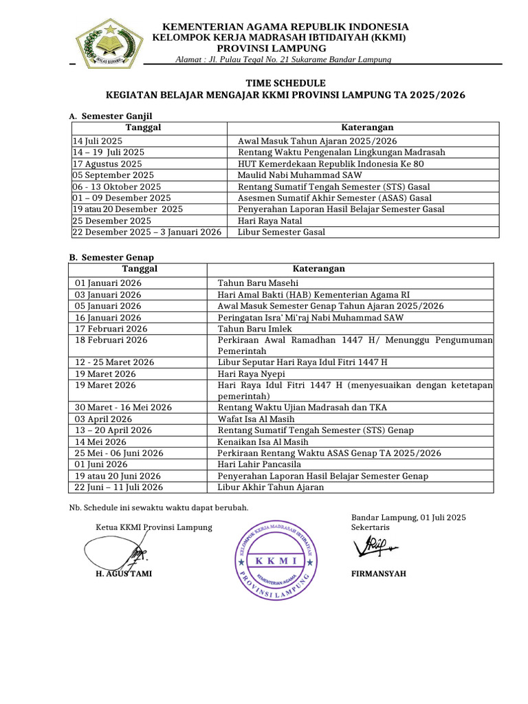 Schadule Kkmi Provinsi 2025 - 2026 | PDF
