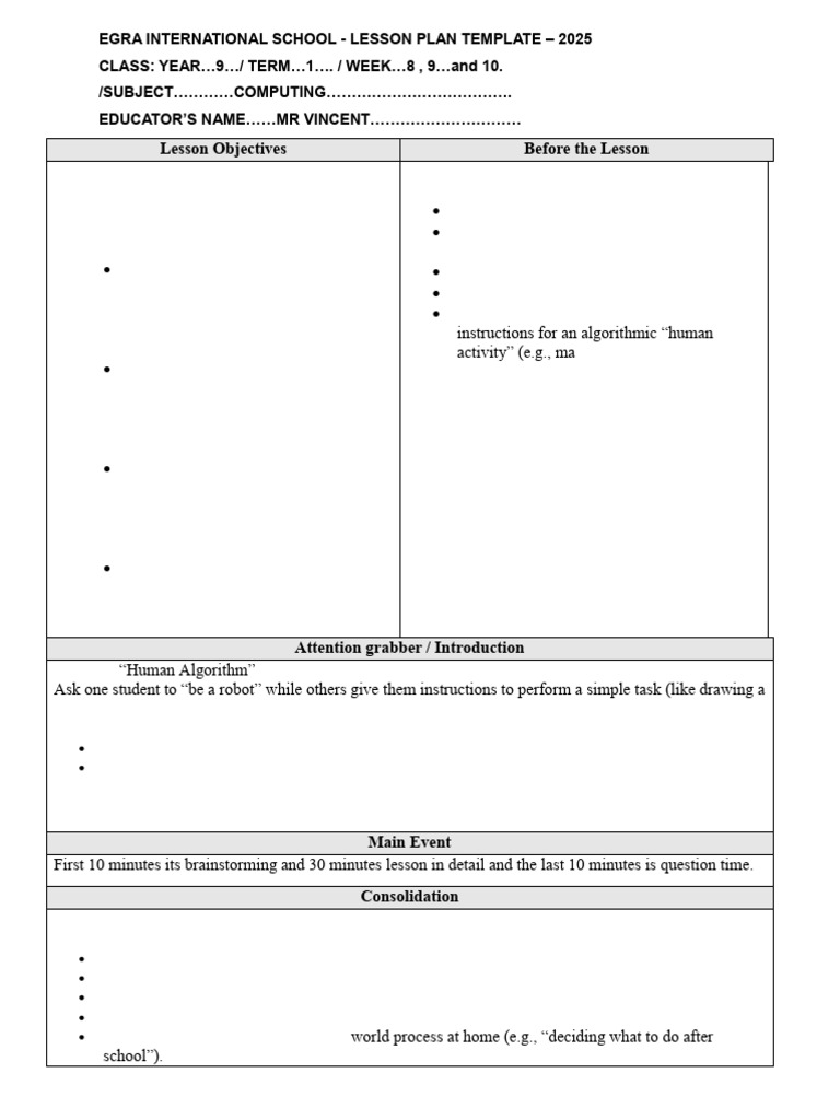 Computing Lesson Plan: Algorithms & Flowcharts | PDF | Algorithms ...