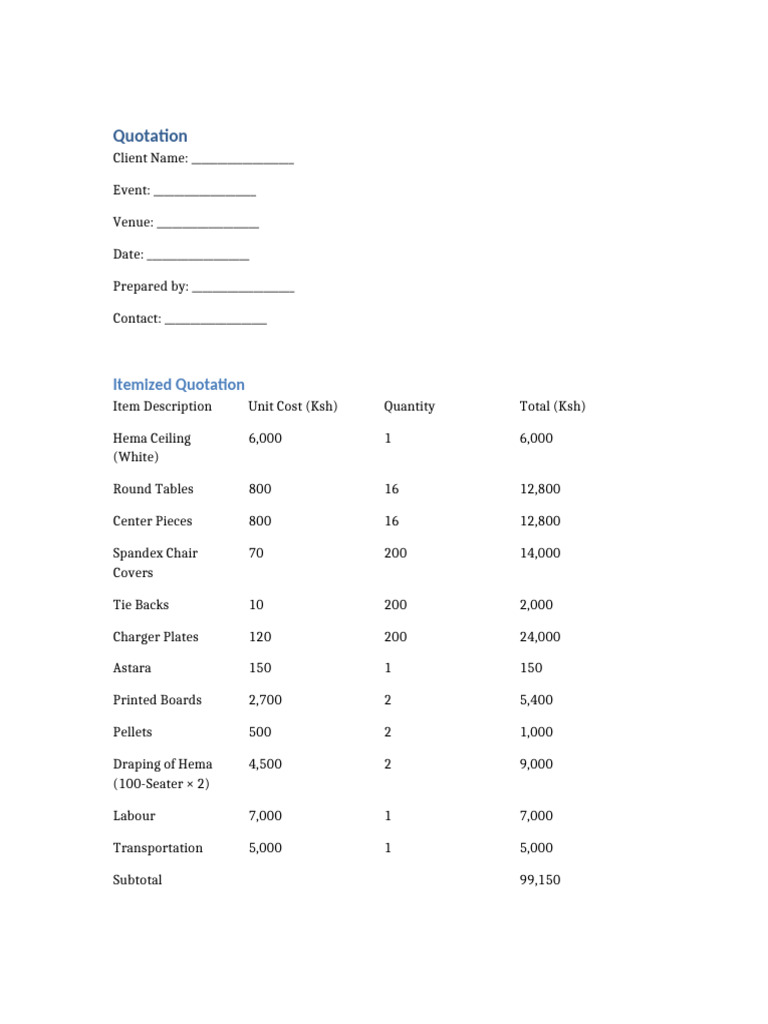 Event Quotation Template with Pricing | PDF