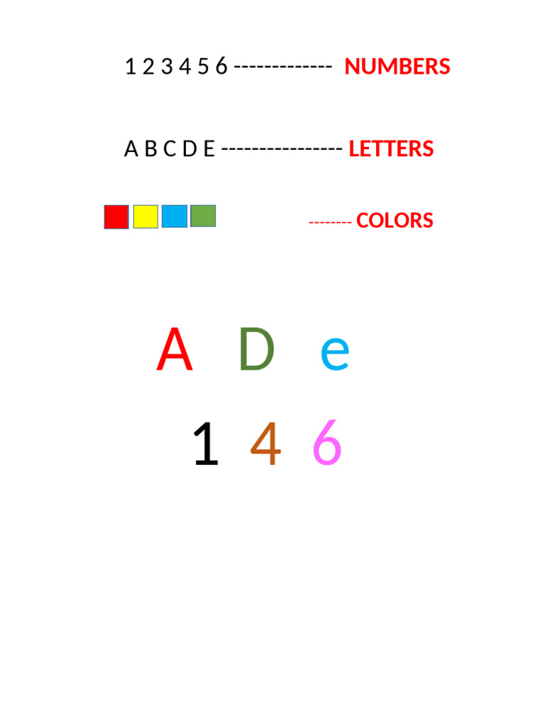 Recognizing Colors, Letters and Numbers | PDF