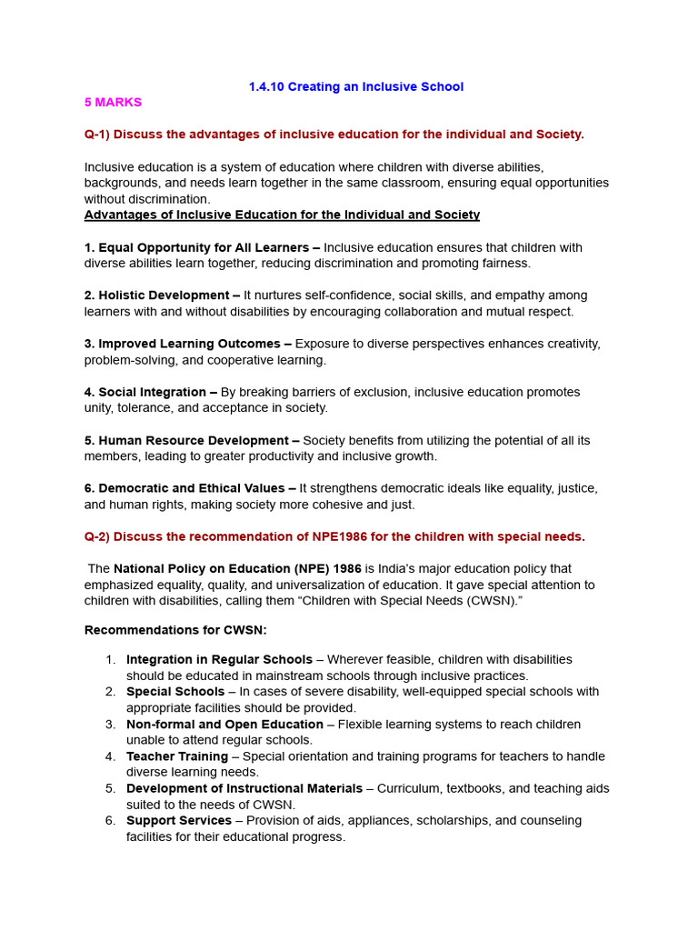 1.4.10 Creating An Inclusive School | PDF | Inclusion (Education ...