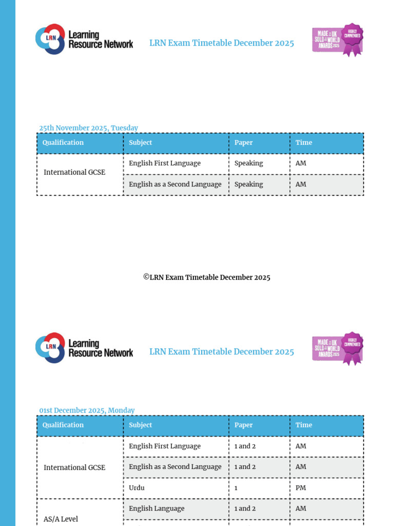 LRN Exam Dates December 2025 | PDF | Qualifications | Student ...