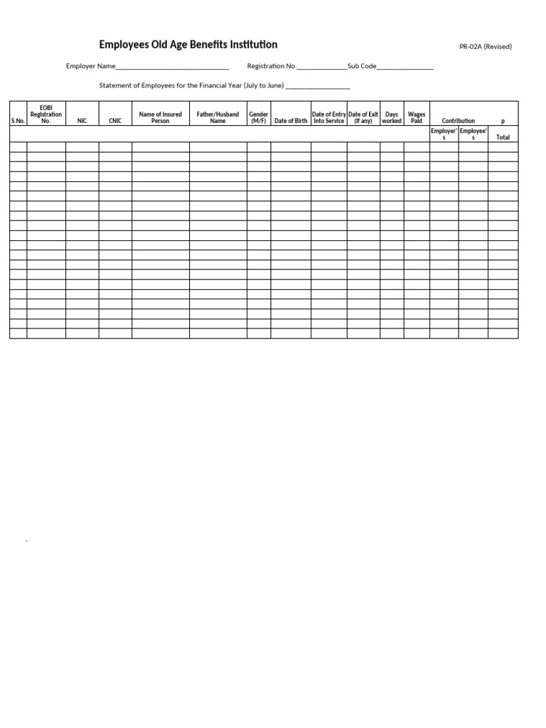 EOBI PR-02A Form Overview | PDF