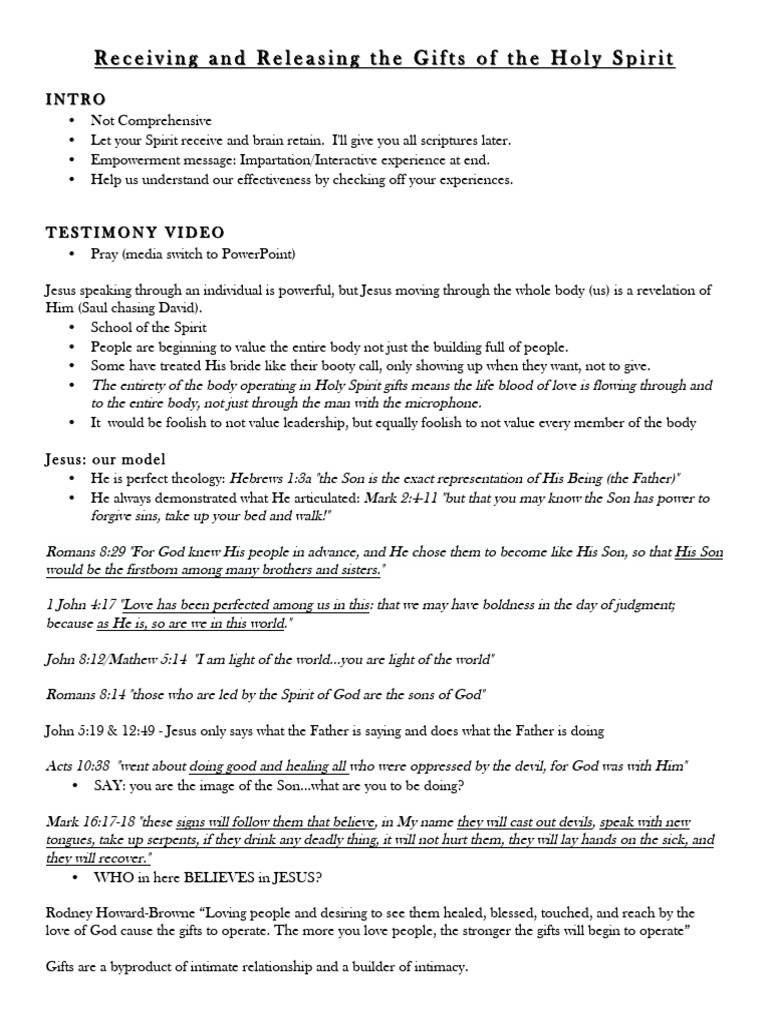 Receiving and Releasing Gifts of the Holy Spirit Notes | PDF ...