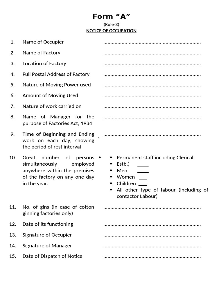 Factory Occupation Notice Form A | PDF