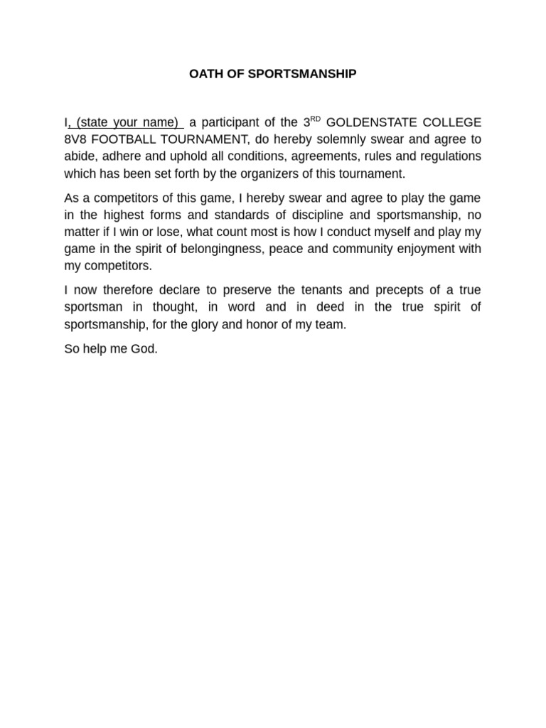 Oath of Sportsmanship for Football Tournament | PDF