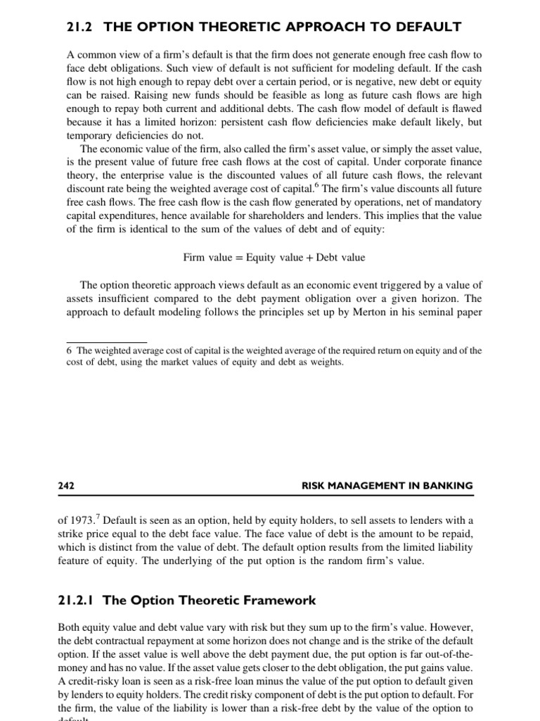 The Option Theoretic Approach To Default 2 | PDF | Debt | Option (Finance)