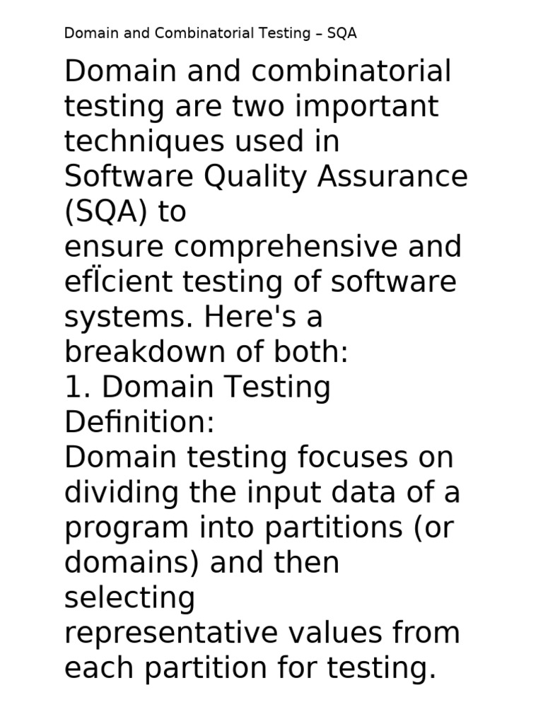 Domain and Combinatorial Testing in SQA | PDF | Software Testing ...
