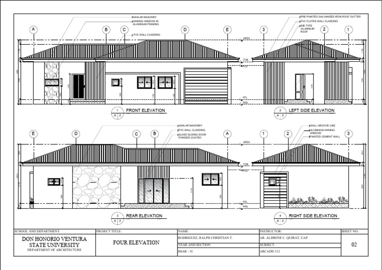 Four Architectural Elevations Plan | PDF | Wall | Materials