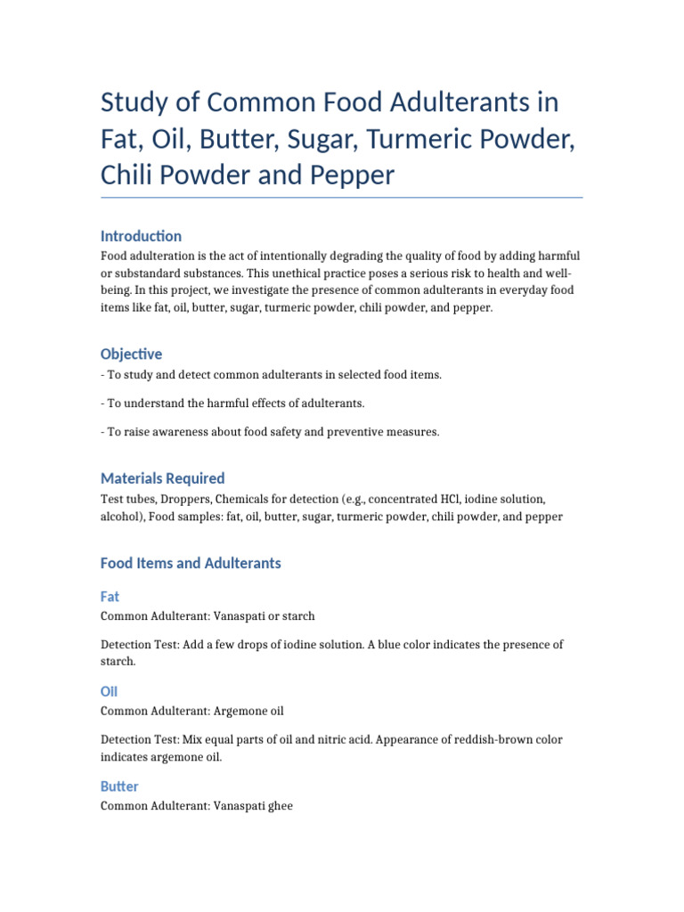 Detecting Common Food Adulterants | PDF | Chili Pepper | Foods