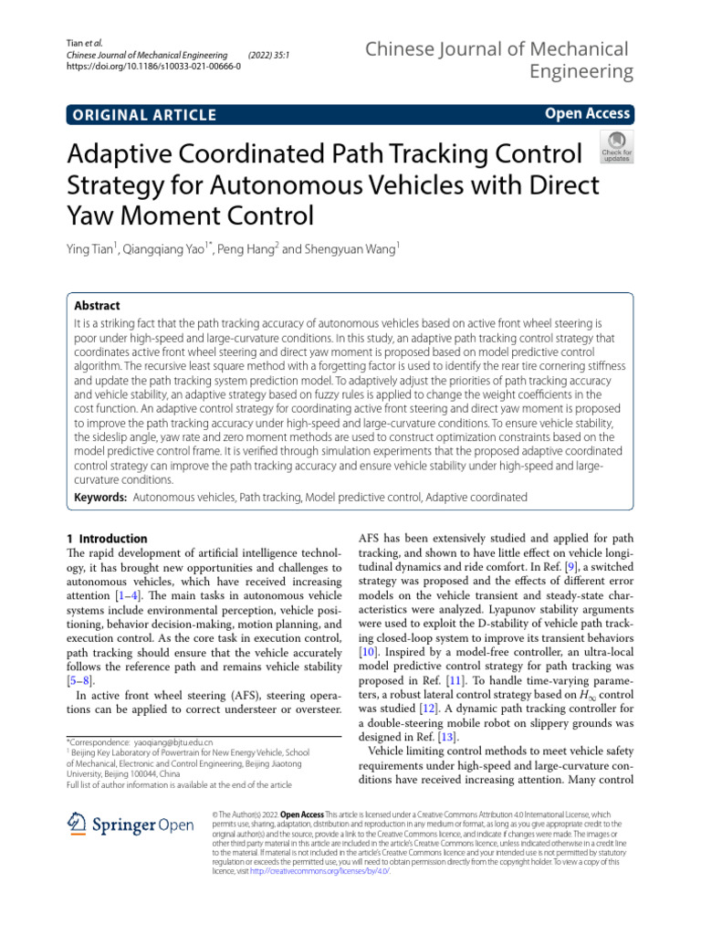 Adaptive Control for Autonomous Vehicle Tracking | PDF | Control Theory ...