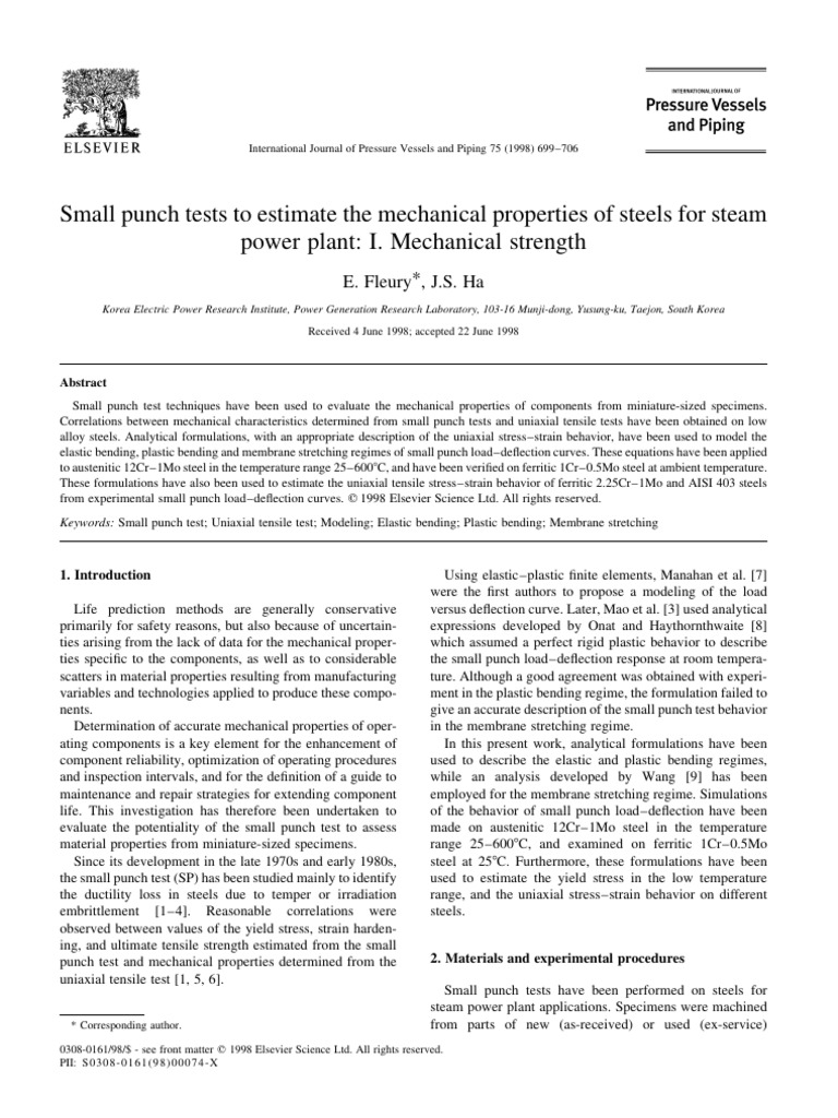 Small Punch Tests for Steel Properties | PDF | Deformation (Engineering ...