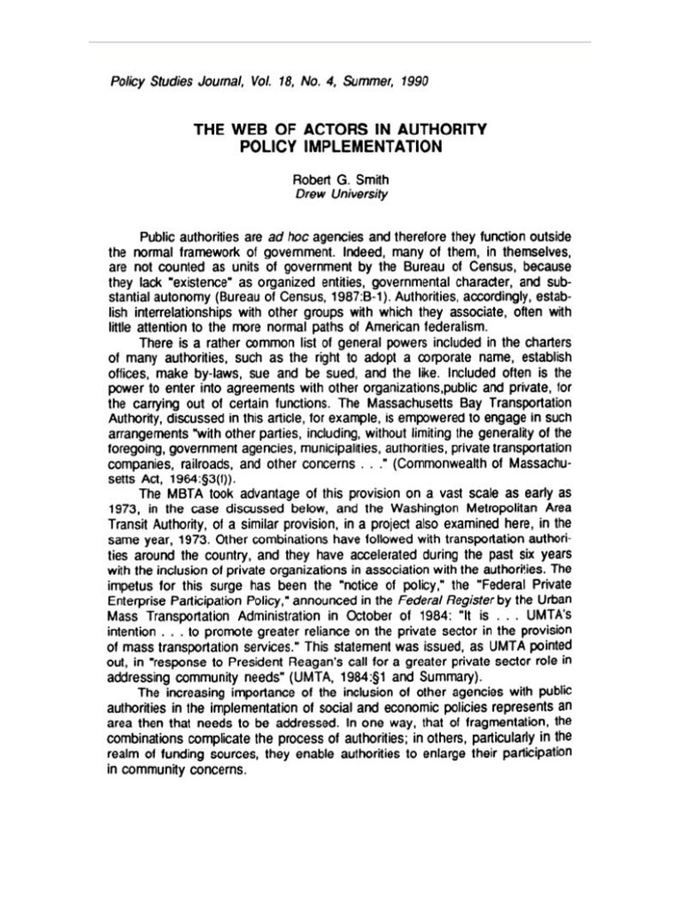 08 Smith - Web of Actors in Authority in Policy Implementation | PDF