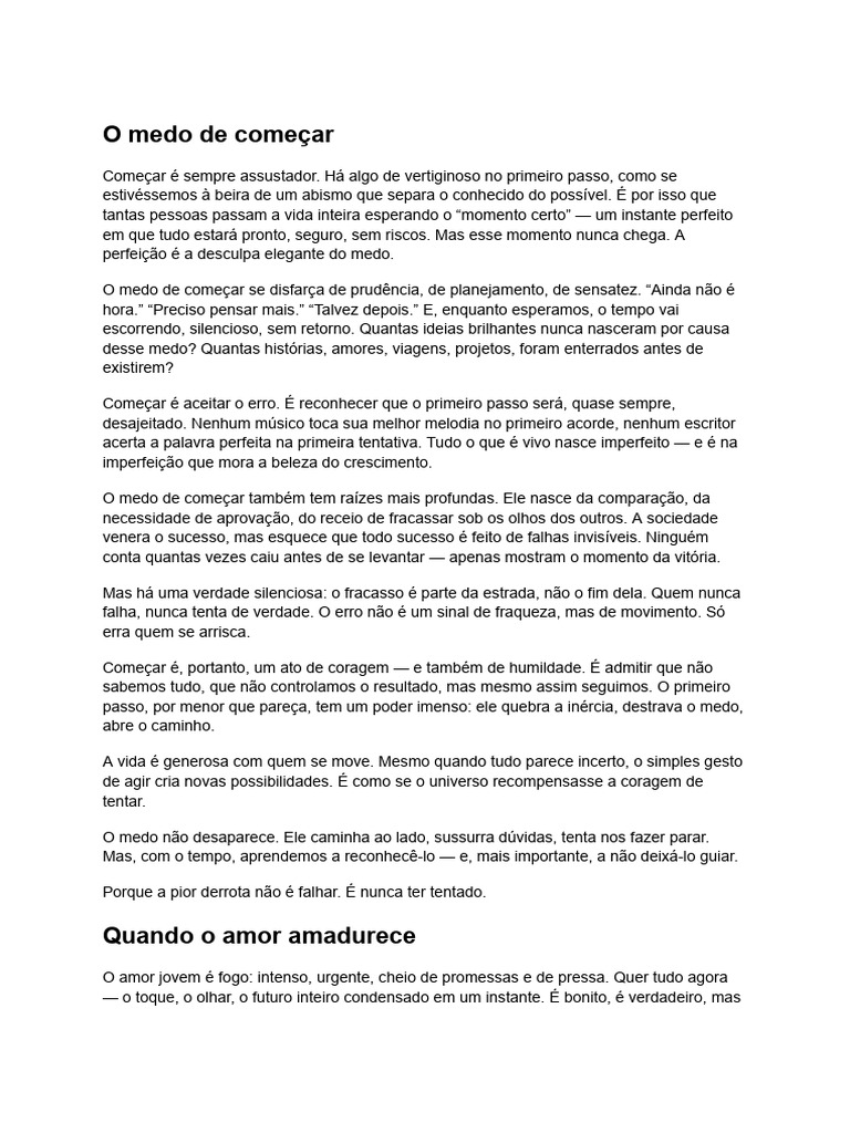 Superando o Medo de Começar e Amar | PDF | Amor | Tempo