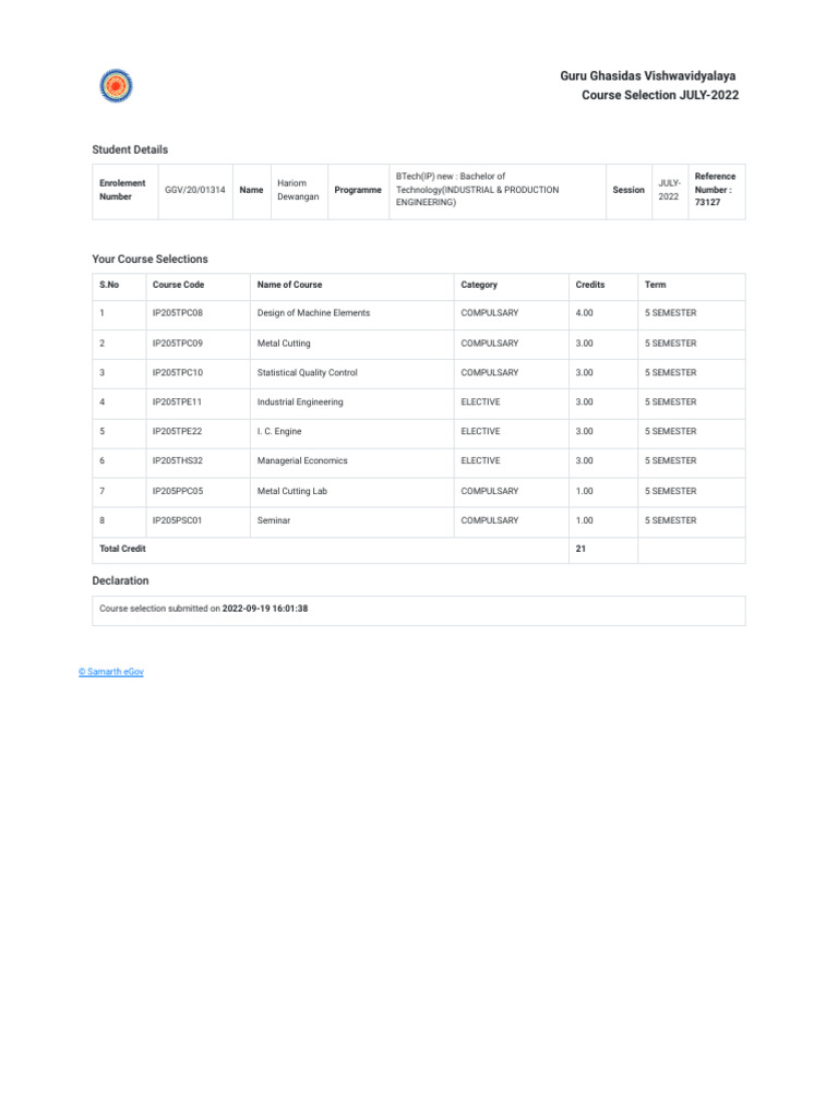 5 TH Sem Course Selection | PDF | Engineering
