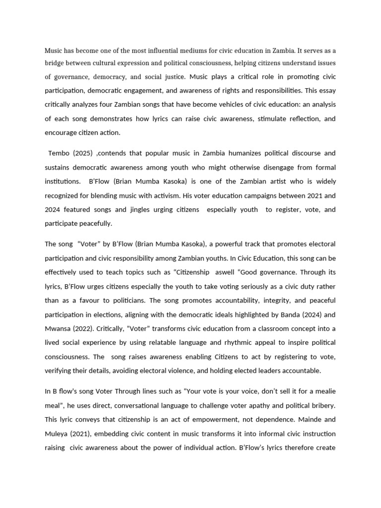Zambian Music as Civic Education Tool | PDF | Zambia | Citizenship
