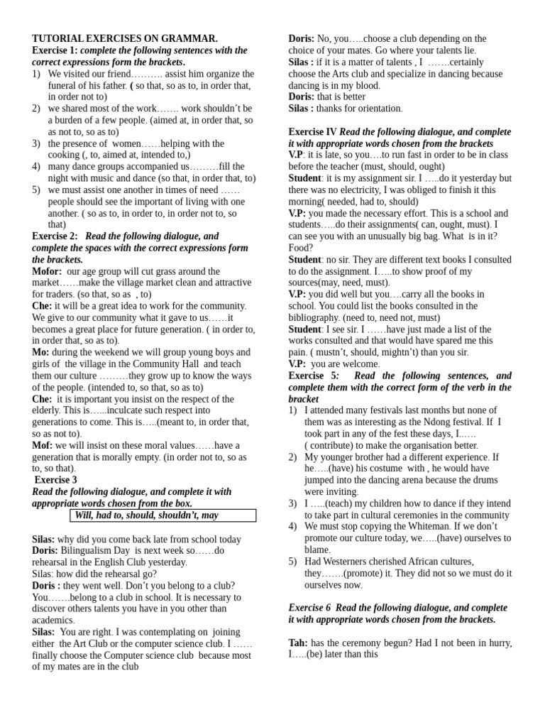 Grammar Tutorial Exercises for Students | PDF