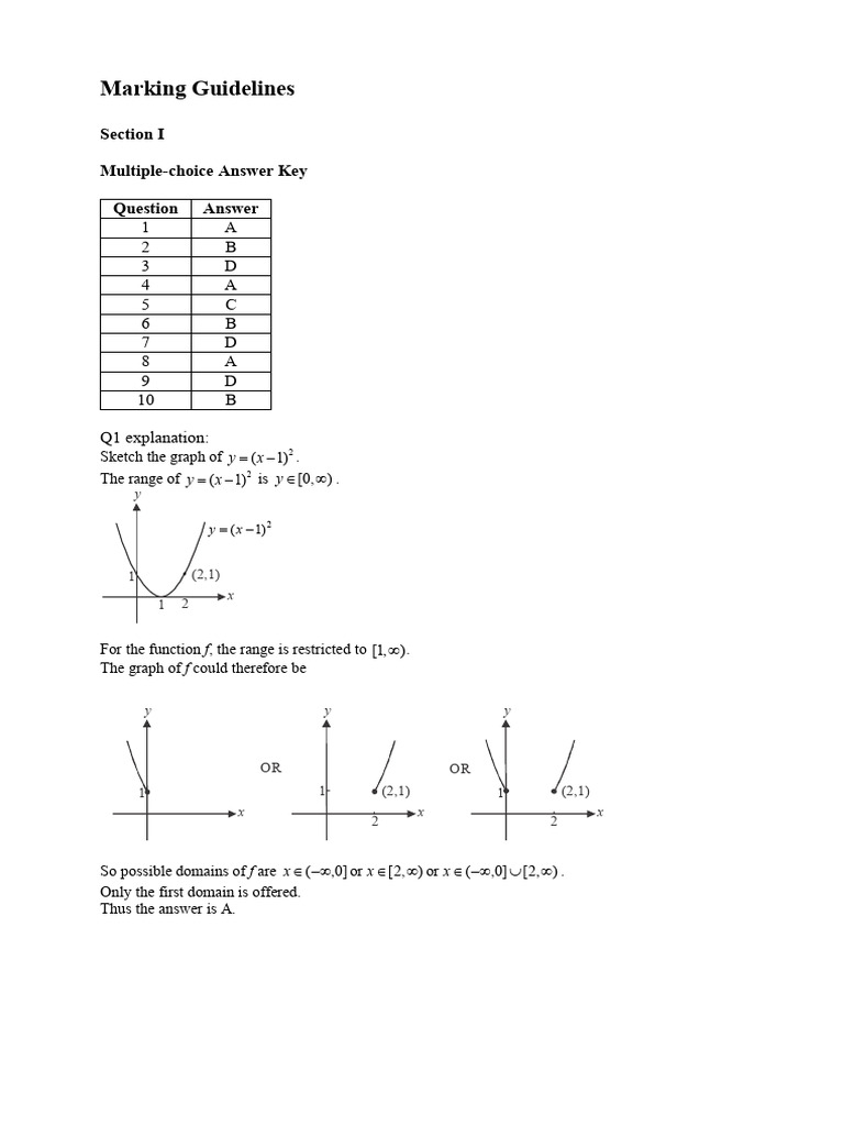Marking Guidelines for Math Exam Answers | PDF | Mathematical Analysis ...