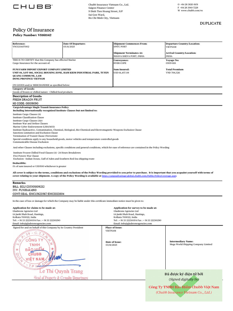 Marine Cargo Insurance Policy Details | PDF | Ho Chi Minh City