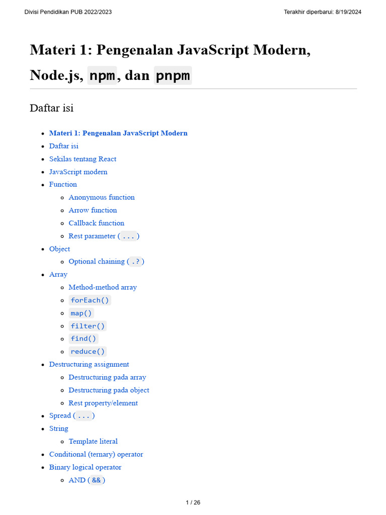 Pengenalan JavaScript Modern dan Node.js | PDF
