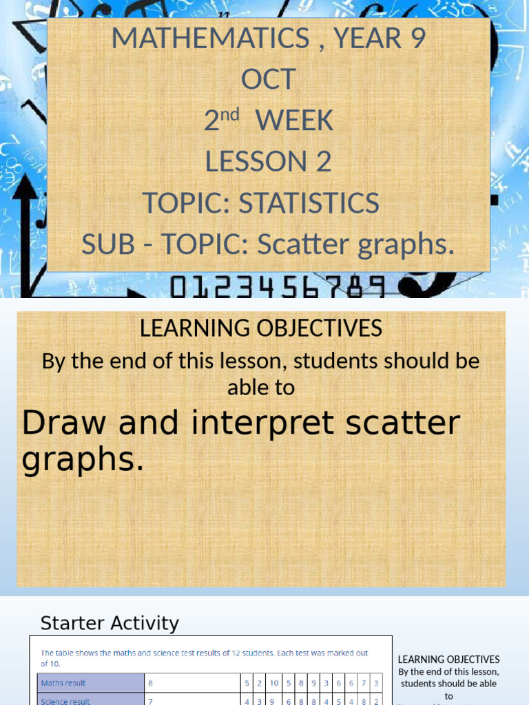 Mathematics, Year 9 OCT 2 Week Lesson 2 Topic: Statistics SUB - TOPIC ...