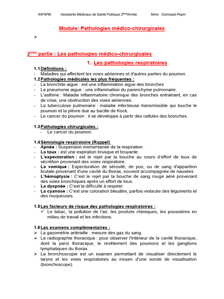 Pathologies Médico-Chirurgicales Essentielles | PDF | Poumon | Cancer ...