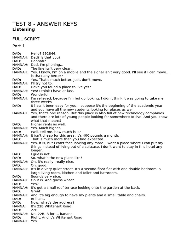 Test 8 Answer Keys and Scripts | PDF