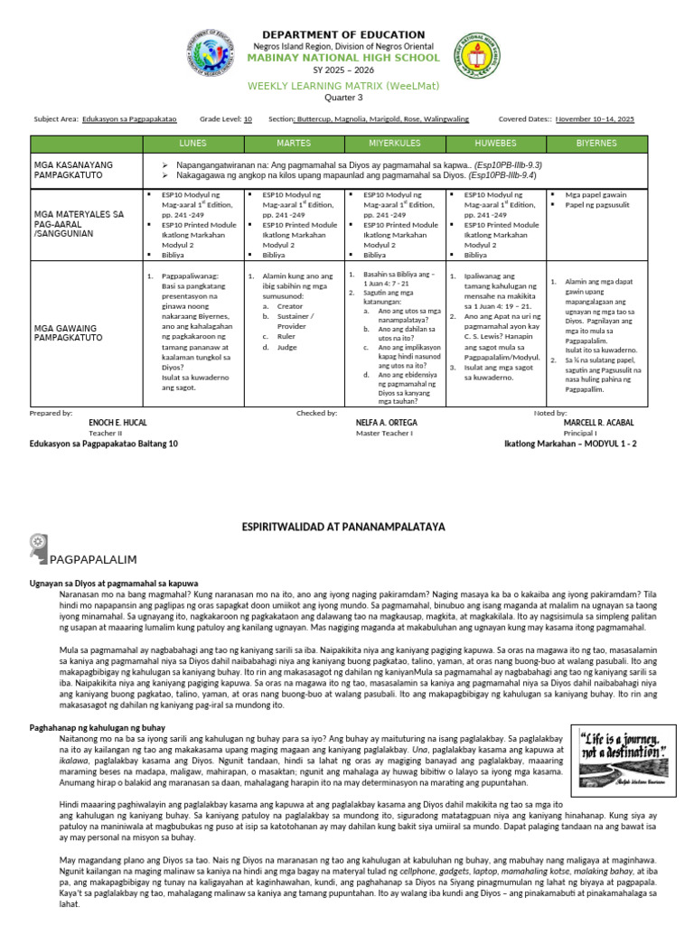 Weelmat Esp 10 q3 Week 2 | PDF