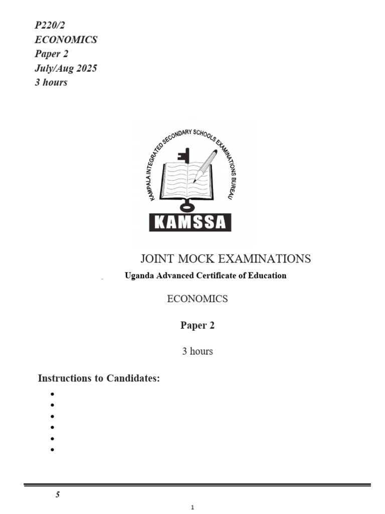 KAMSSA Economics Mock Exam Paper 2 | PDF | Economics | Unemployment
