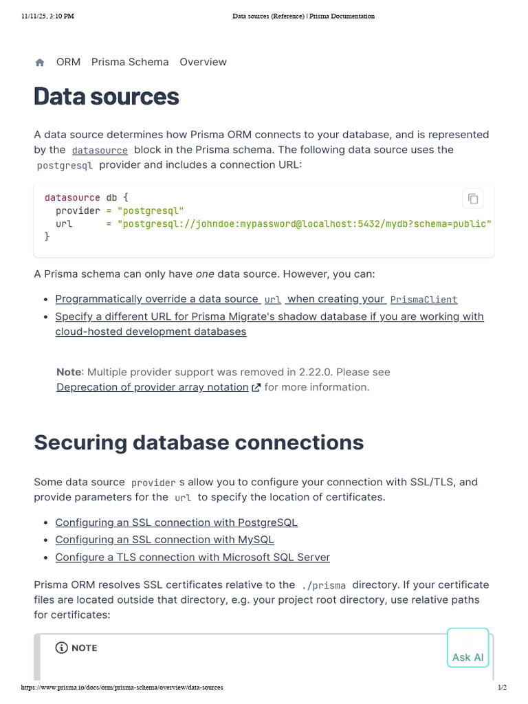 Data Sources (Reference) - Prisma Documentation | PDF