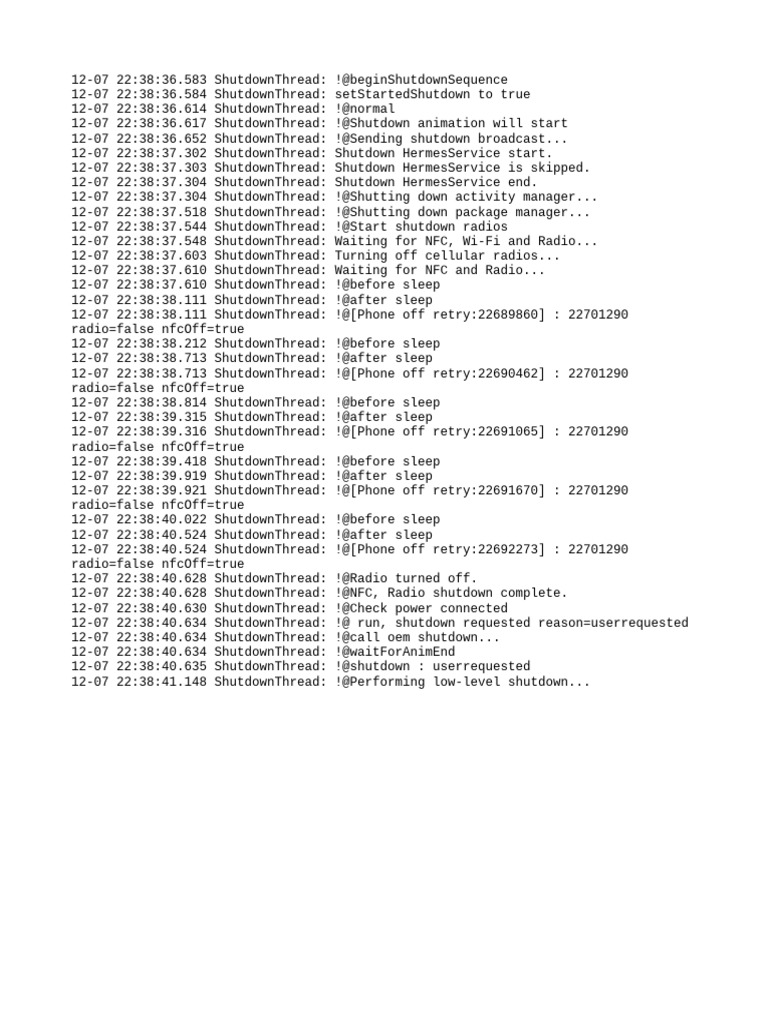 Device Shutdown Sequence Log | PDF
