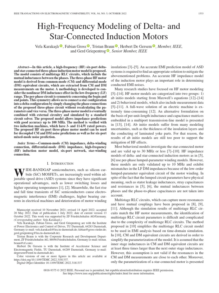 High-Frequency Model for Induction Motors | PDF | Inductance ...