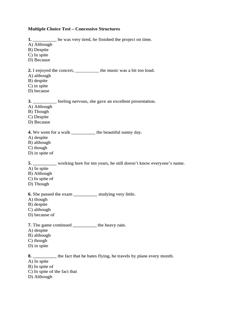 Concessive Structures Quiz | PDF