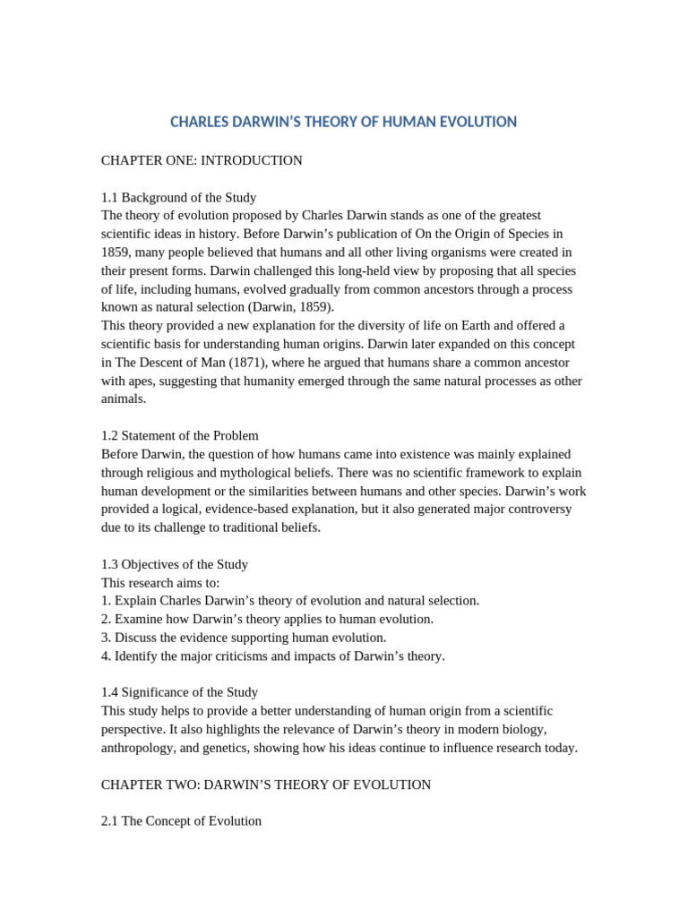 Darwin's Theory of Human Evolution Explained | PDF | Human Evolution ...