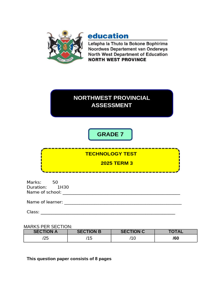 Grade 7 Technology Test 2025 Term 3 | PDF | Magnet | Scrap