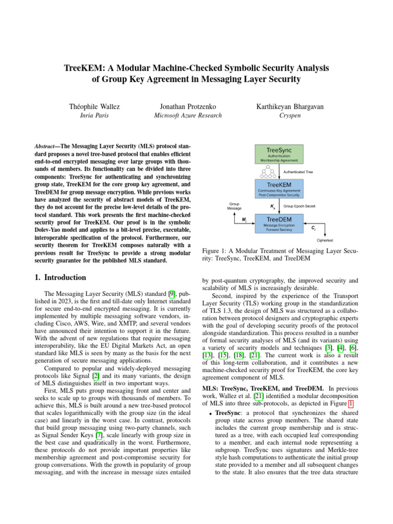 Treekem: A Modular Machine-Checked Symbolic Security Analysis of Group ...