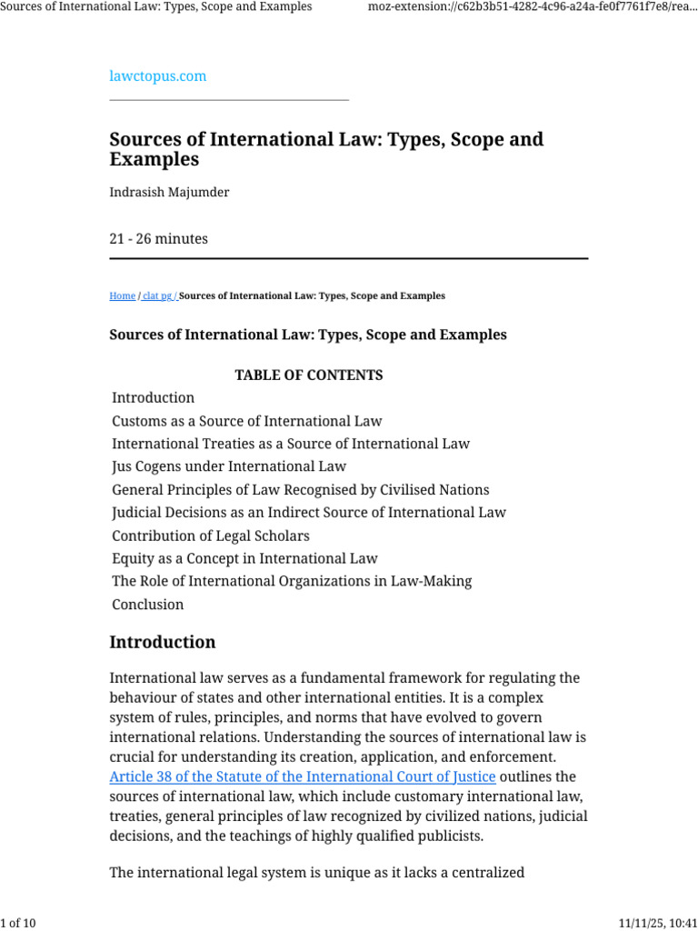 Sources of International Law - Types, Scope and Examples | PDF ...
