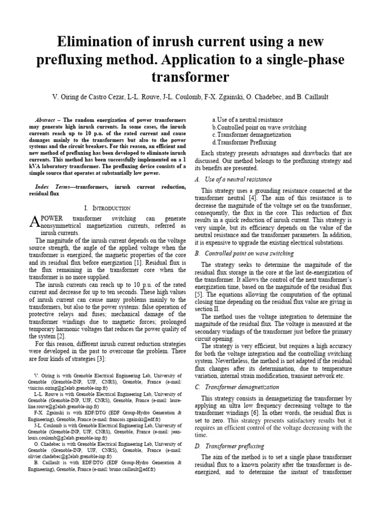 Elimination of Inrush Current Using A New Prefluxing Method ...