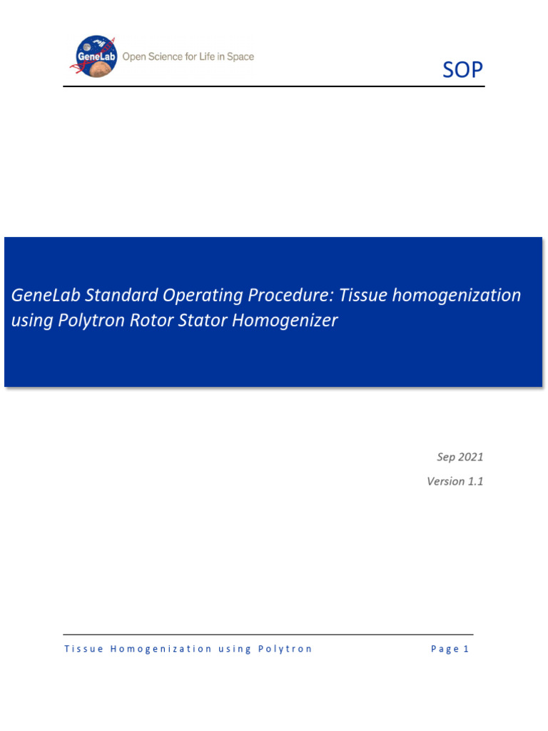 GeneLab SOP 2.2 Tissue Homogenization Using Polytron Rotor Stator ...